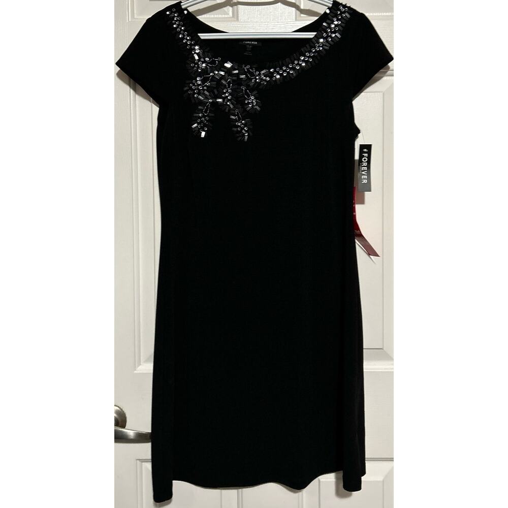 Forever Women's Black Sequin Flowy Short Sleeve Dress Size‎ L